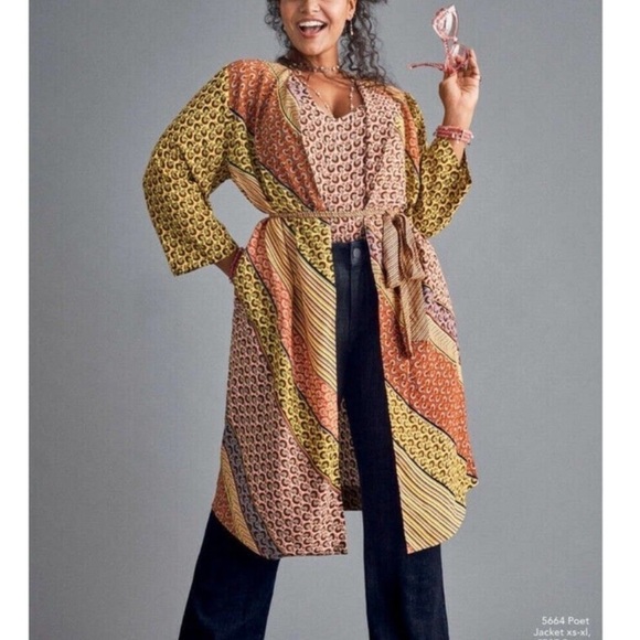 Cabi Poet Multicolor Long Wrap Jacket Duster Cardigan Small - Picture 2 of 9